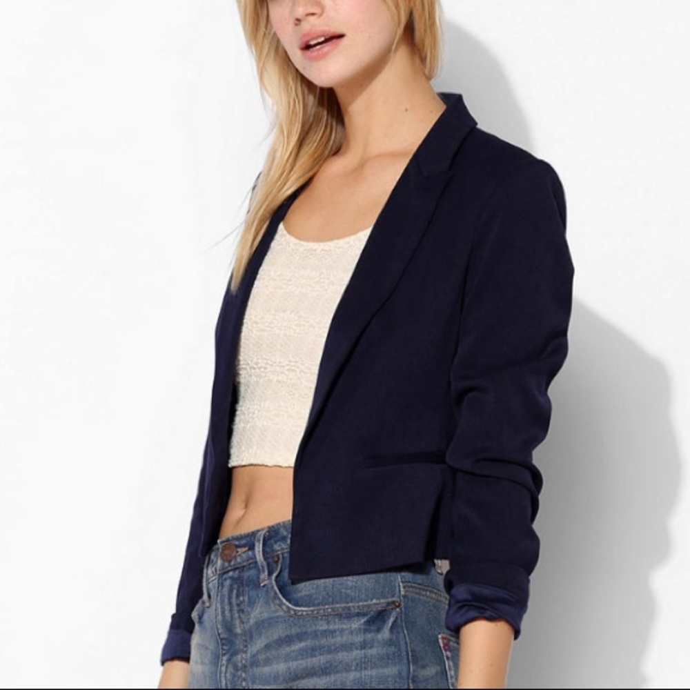 Silence + Noise Navy Crop Blazer